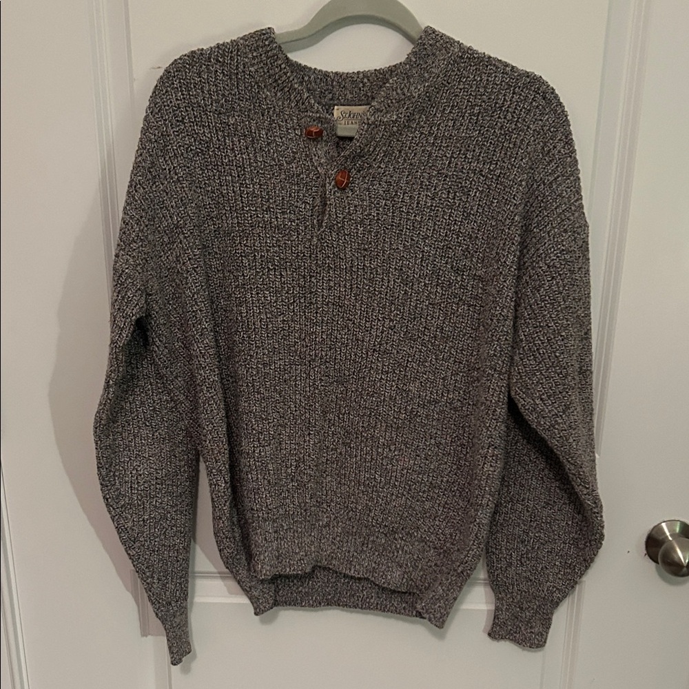 St. John's Bay Gray Marled Crewneck Sweater with Wooden Buttons